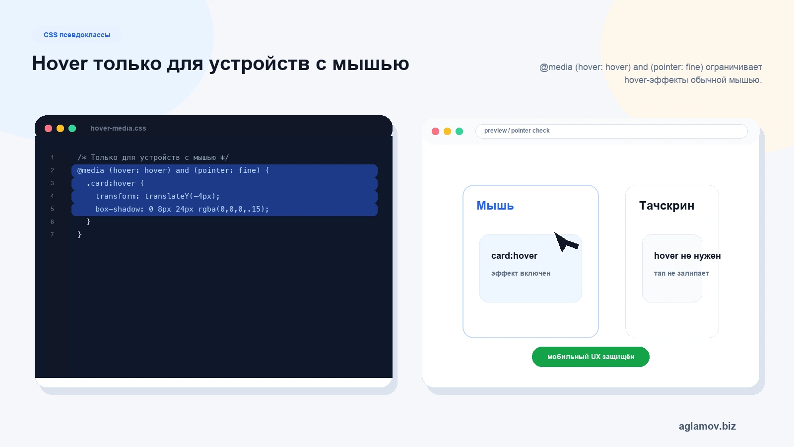 CSS hover только для мыши через media hover hover pointer fine без тачскрина